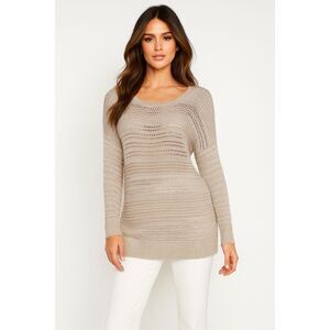 LOFT BEIGE COASTAL CASUAL CLASSIC CROCHE THIN KNIT SWEATER SIZE: XL NWT